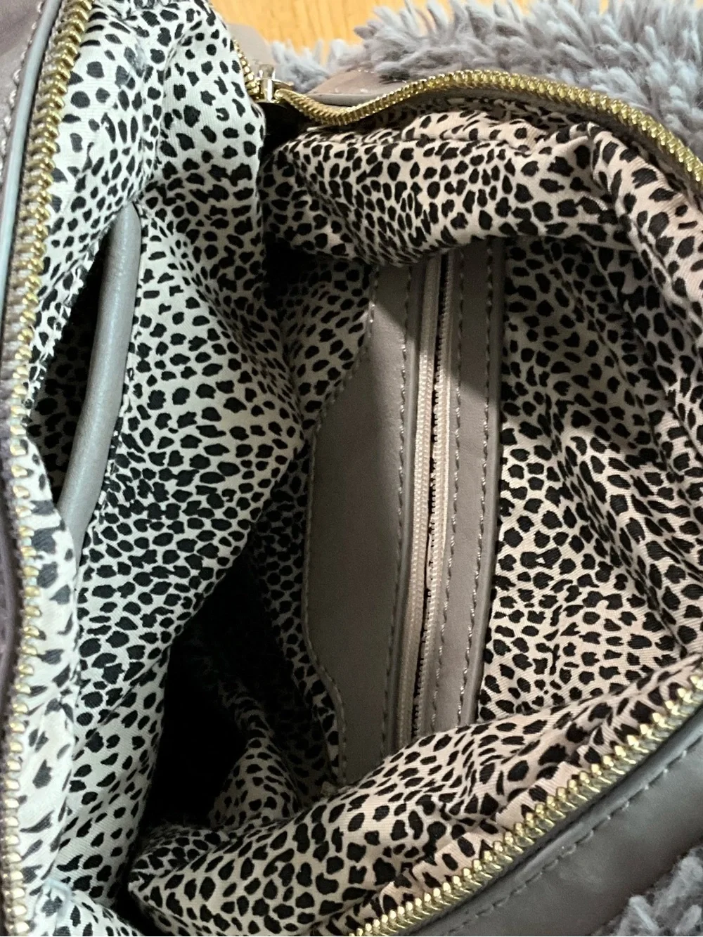 Grey Faux Fur Mini Backpack Plush Teddy Convertible Bag Small 9”x12” Soft